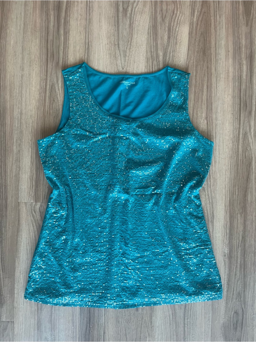 Teal Sequin Sleeveless Tank Top